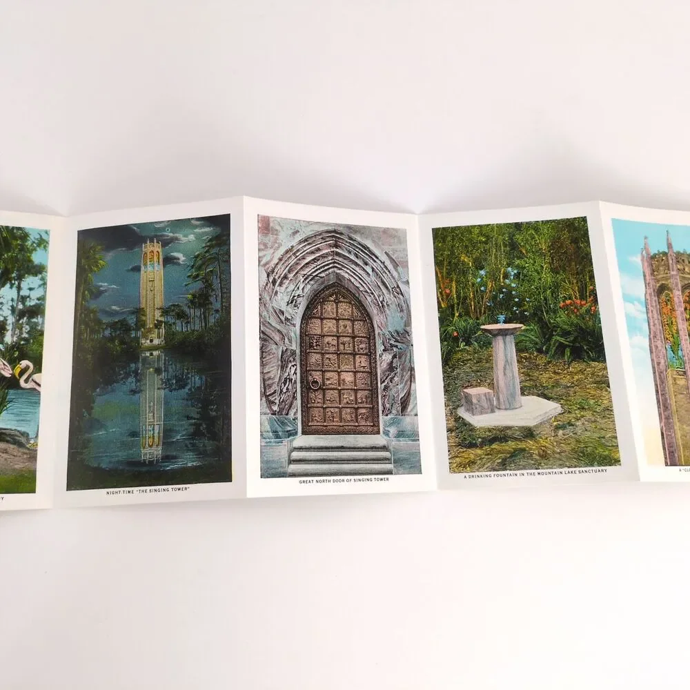 The Singing Tower Lake Wales Florida 1930s Fold-Out Linen‎ Postcards FL Bok